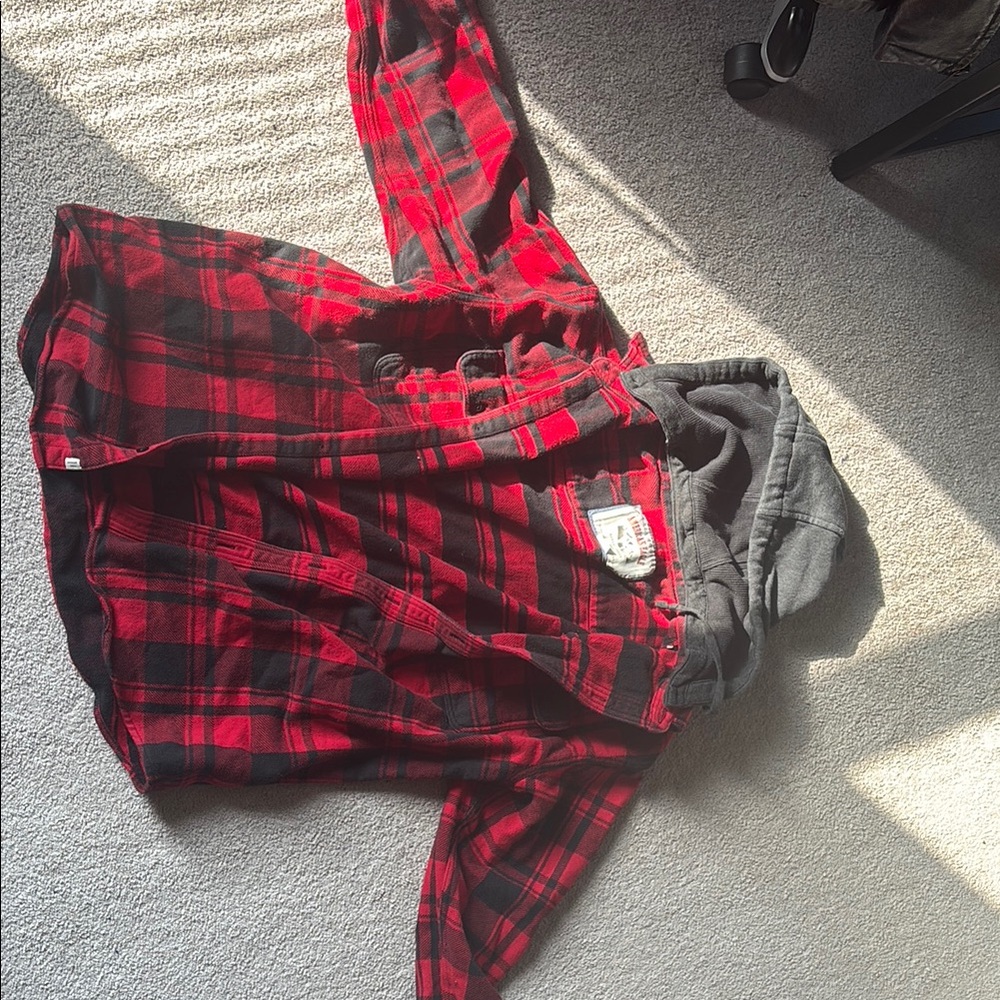 Red and Black Plaid Hoodie Jacket